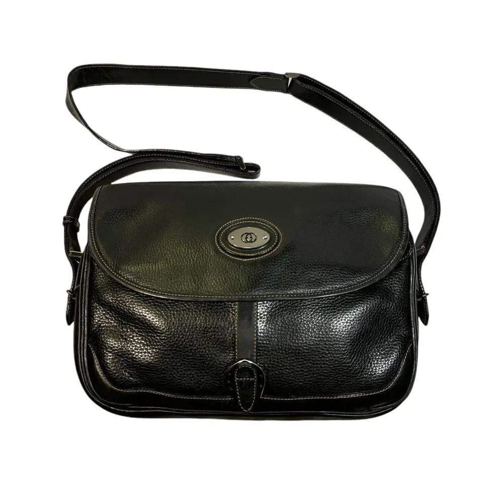 GUCCI Vintage Dark Navy Blue Leather Messenger Bag